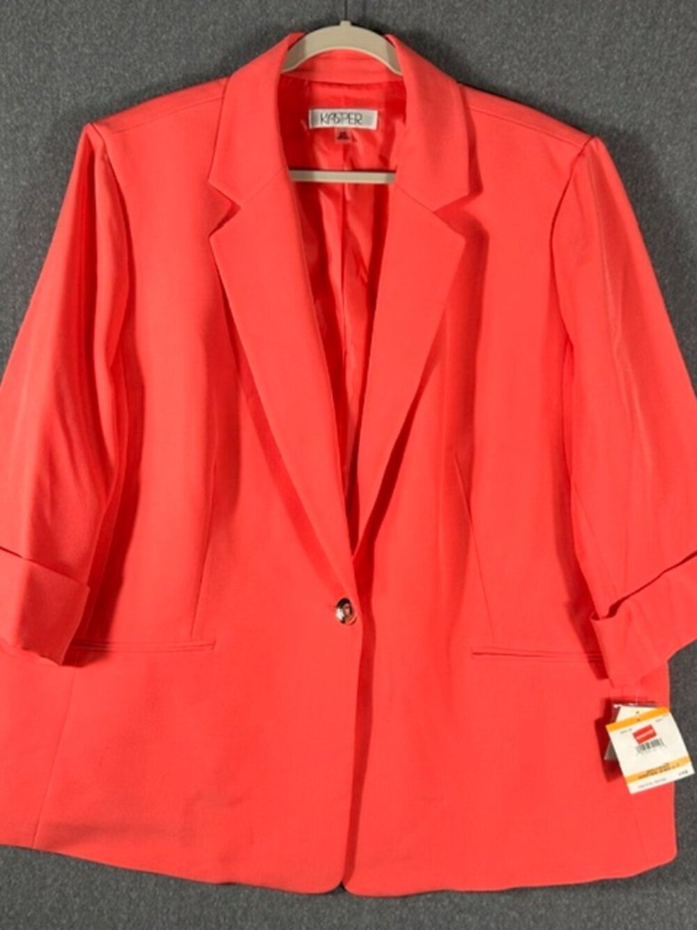Kasper Pink Luxe Blazer Womens Sz 24W Salmon 3/4 Sleeve Lined Single Button